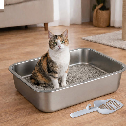 Stainless Steel Cats Litter Box 10cm Height Small Animals Easy Entry Clean