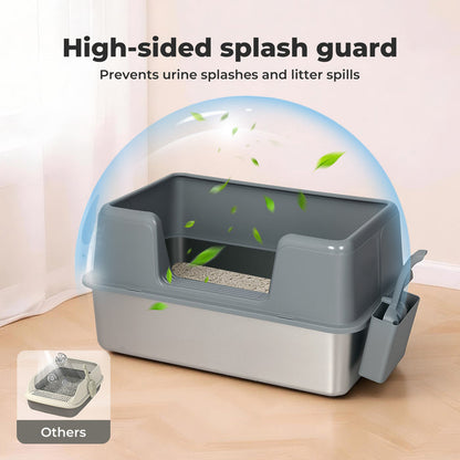 Stainless Steel Cat Litter Box Large Semi-Enclosed Easy Cleaning Pet Toilet