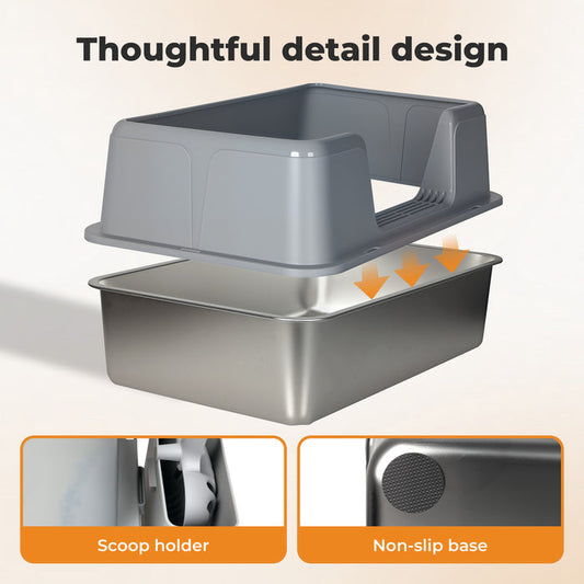 Stainless Steel Cat Litter Box Large Enclosed Removable Kitty Toilet