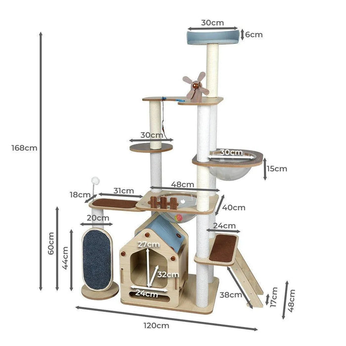 Cat Tree Tower with Wood House 168cm