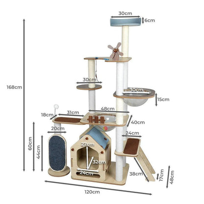 Cat Tree Tower with Wood House 168cm